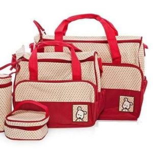5 in 1 Multifunctional Baby Diaper Bag - Red Dots