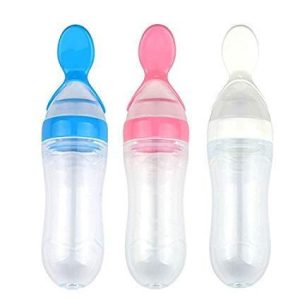 Silicone Baby Nursing Bottle with Spoon - Assorted Colours