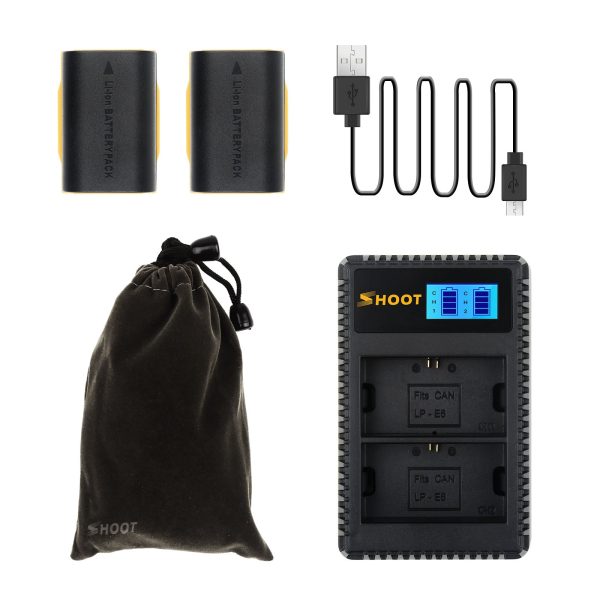 2Pcs LP-E6 Batteries with Dual Slot Charger For Canon Cameras