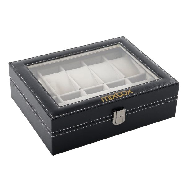 10 Slots PU Leather Watch Display Box - Black