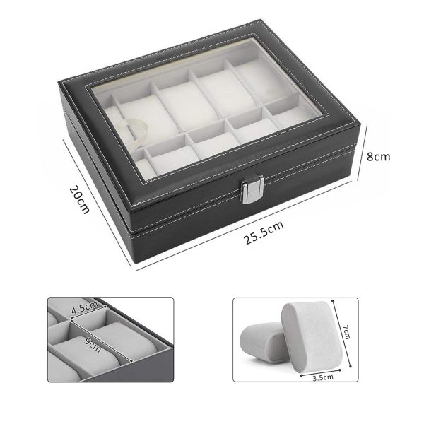 10 Slots PU Leather Watch Display Box - Black - Image 3