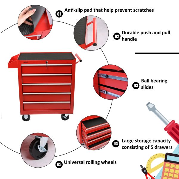 5 Drawer Heavy Duty Tool Storage Trolley Cart (Gauteng Delivery Only) - Image 2