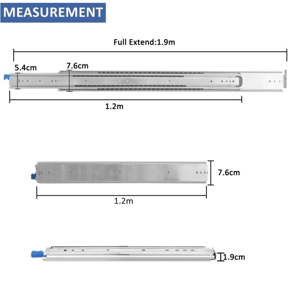 Set of 2 Heavy Duty 76mm 4 x 4 Bakkie Drawer Slides With Lock-1.9m - Image 4