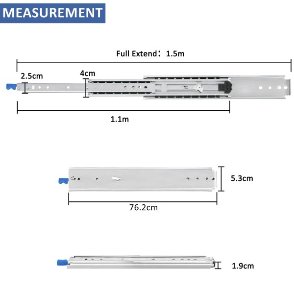 Set of 2 Heavy Duty 53mm 4 x 4 Bakkie Drawer Slides With Lock-1.5m - Image 4