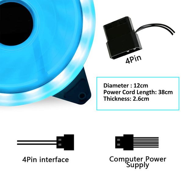 4Pcs 12cm 4 Pin Silent Computer Cooling Fan - Ice Blue - Image 4