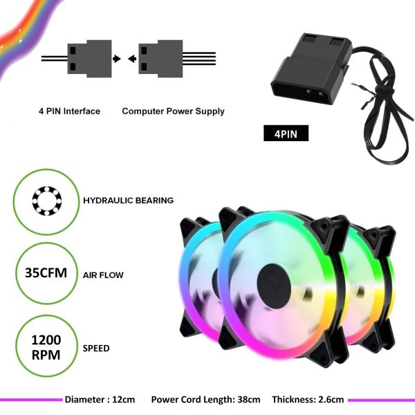 4PCS 12cm 4 Pin Silent Computer Cooling Fan - Rainbow - Image 4