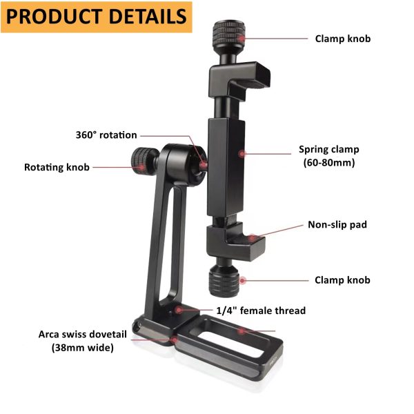 Rotation Aluminum Phone Holder Tripod Adapter - Image 2