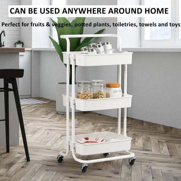 3 Tier Rolling Utility Cart Storage Trolley - White - Image 2