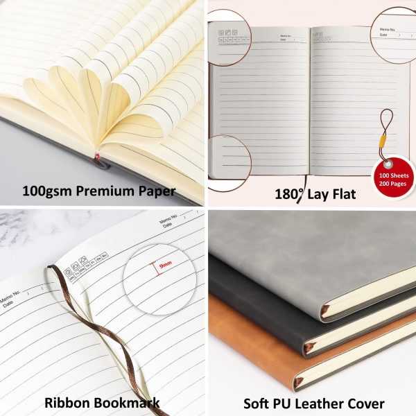 5 Pack PU Leather A5 Lined Journal Ruled Notebook - Image 3