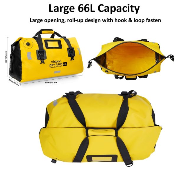 66L Waterproof PVC Motorcycle Tail Duffle Dry Bag - Yellow - Image 5