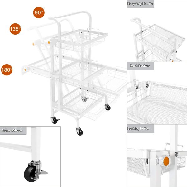 3 Tier Adjustable Rolling Utility Cart - Image 7