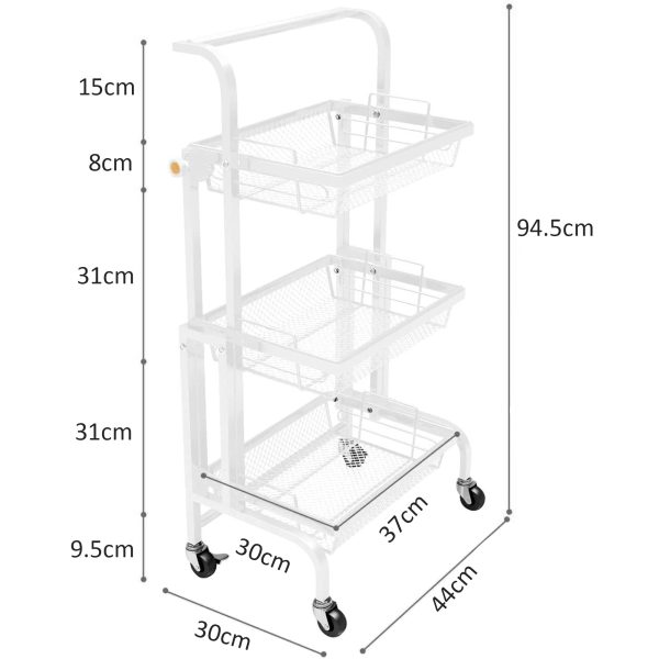 3 Tier Adjustable Rolling Utility Cart - Image 8