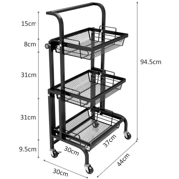 3 Tier Adjustable Rolling Utility Cart - Image 4