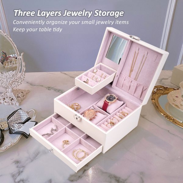 PU Leather Jewelry Box Organizer with Drawer - Image 3