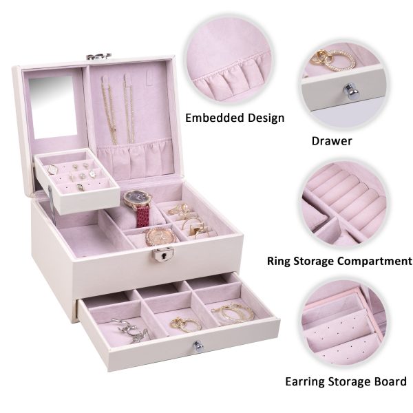 PU Leather Jewelry Box Organizer with Drawer - Image 2