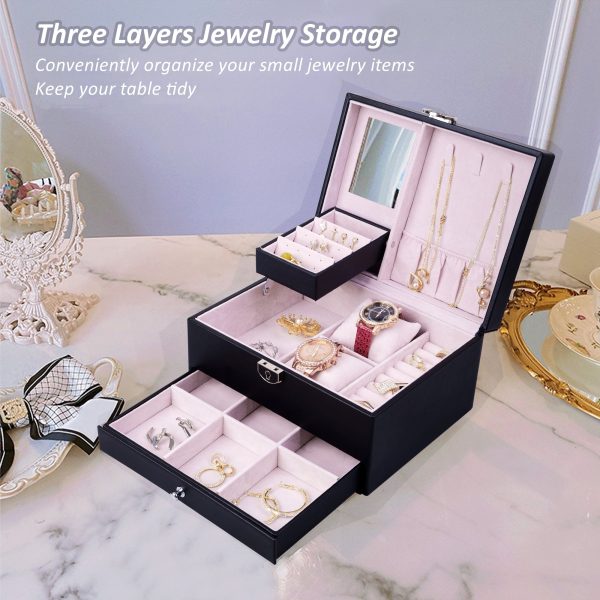 PU Leather Jewelry Box Organizer with Drawer - Image 6