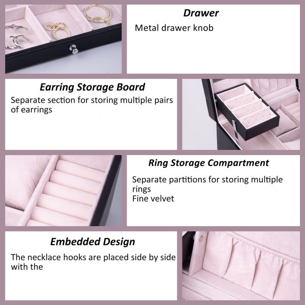 PU Leather Jewelry Box Organizer with Drawer - Image 7