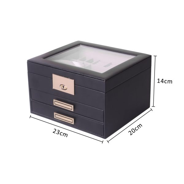 3 Tier PU Leather Jewelry Organizer - Black - Image 4