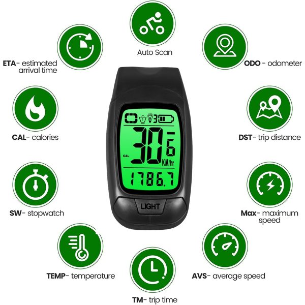 Cycle Computer Bicycle Odometer Speedometer with Light and Horn - Image 4