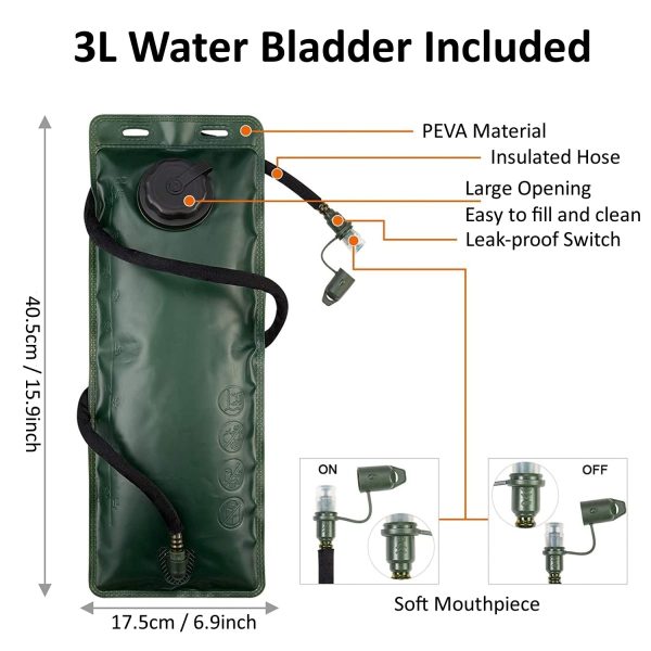 Outdoor Hiking Tactical Hydration Backpack with 3L Water Bladder - Image 4