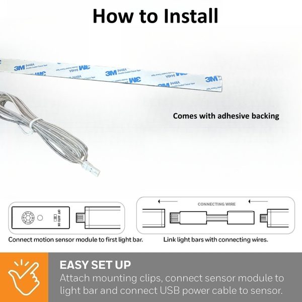 4 Pack 48cm Aluminum Cabinet Shelf Sensor LED Lighting Kit - Image 3