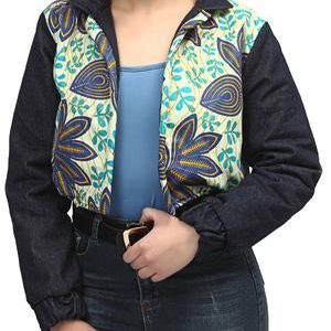 Ethnic And Denim Cropped Bomber Jacket - Cream