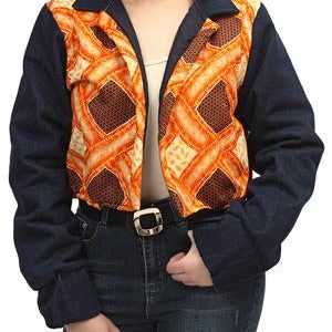 Ethnic And Denim Cropped Bomber Jacket - Orange