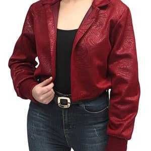 Embossed Scuba Cropped Jacket - Maroon