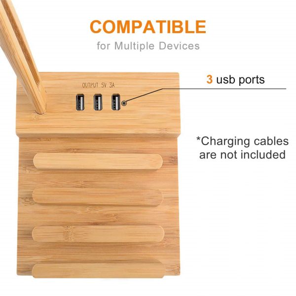 Bamboo Headphone Stand with Charging Station (Clearing Item) - Image 3