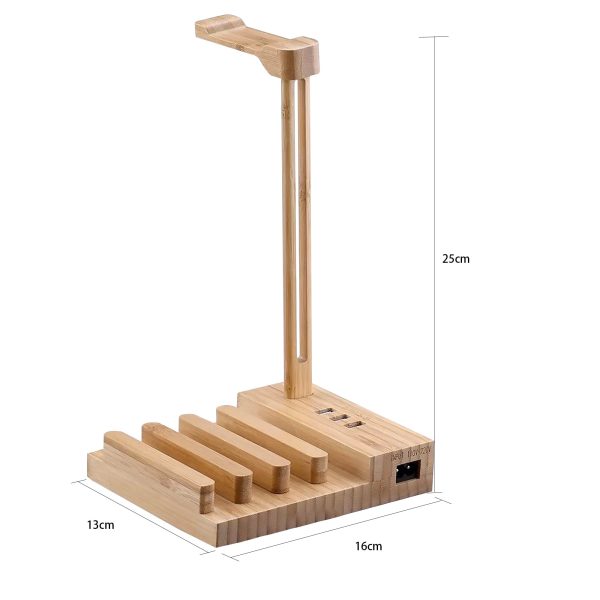 Bamboo Headphone Stand with Charging Station (Clearing Item) - Image 4