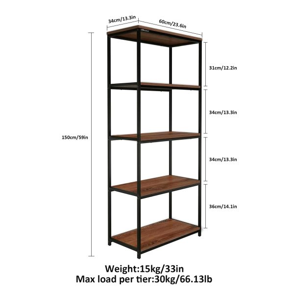 5 Tier Bookshelf Storage Display Rack 150cm x 60cm - Image 4