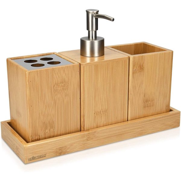 Bamboo Bathroom Accessories Set Soap Dispenser Organizer