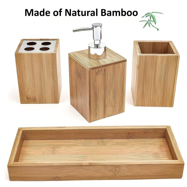 Bamboo Bathroom Accessories Set Soap Dispenser Organizer - Image 4