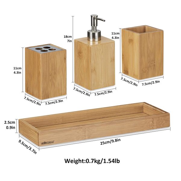 Bamboo Bathroom Accessories Set Soap Dispenser Organizer - Image 5