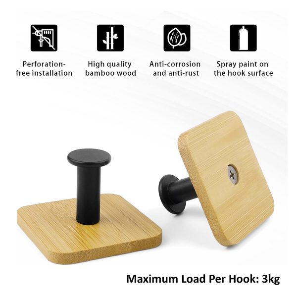 Adhesive Bamboo Wall Hooks 4Pcs Set - Image 3