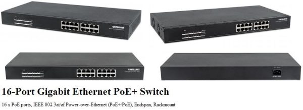 Intellinet 16-Port Gigabit Ethernet PoE+ Switch - 16 x PoE ports - Image 2