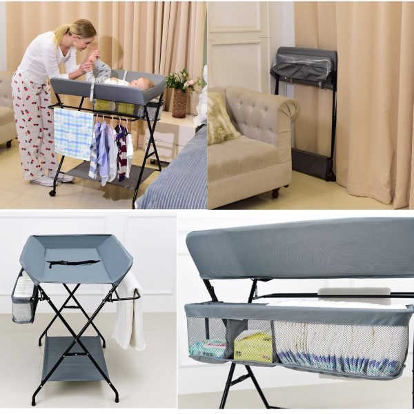 Folding Baby Changing Table Diaper Station with Wheels - Image 2