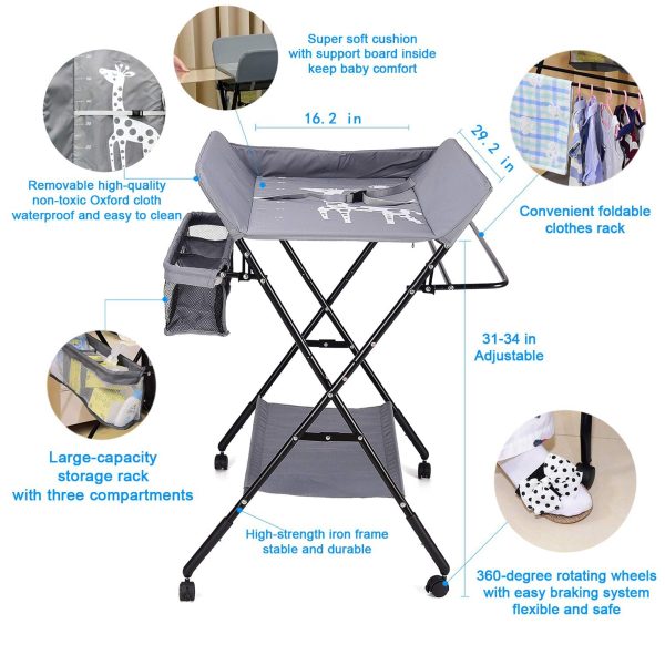 Folding Baby Changing Table Diaper Station with Wheels - Image 3