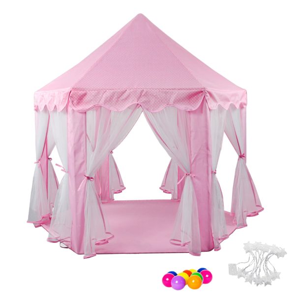 Kids Playing Castle Tent Playhouse with LED Light String - Image 4