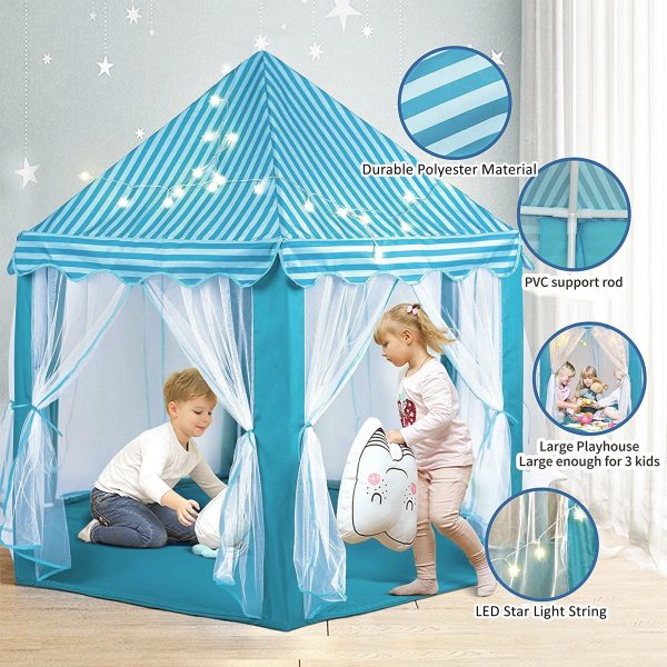 Kids Playing Castle Tent Playhouse with LED Light String - Image 2