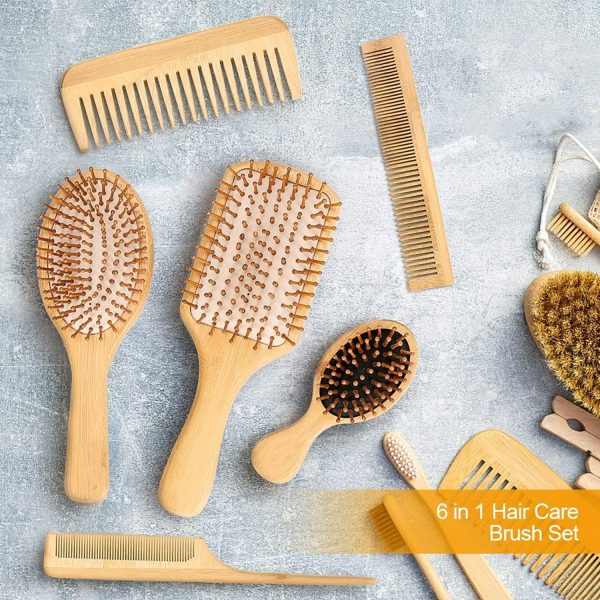 Bamboo Detangling Hair Brush Comb 6Pcs Set - Image 2