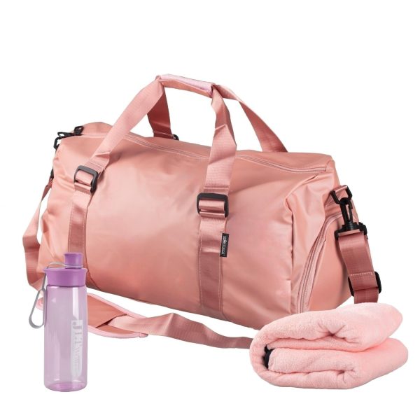 35L Ladies Gym Duffel Bag  Set With Water Bottle & Microfiber Towel-Pink