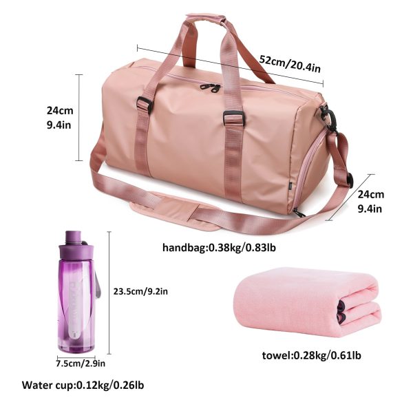 35L Ladies Gym Duffel Bag  Set With Water Bottle & Microfiber Towel-Pink - Image 5