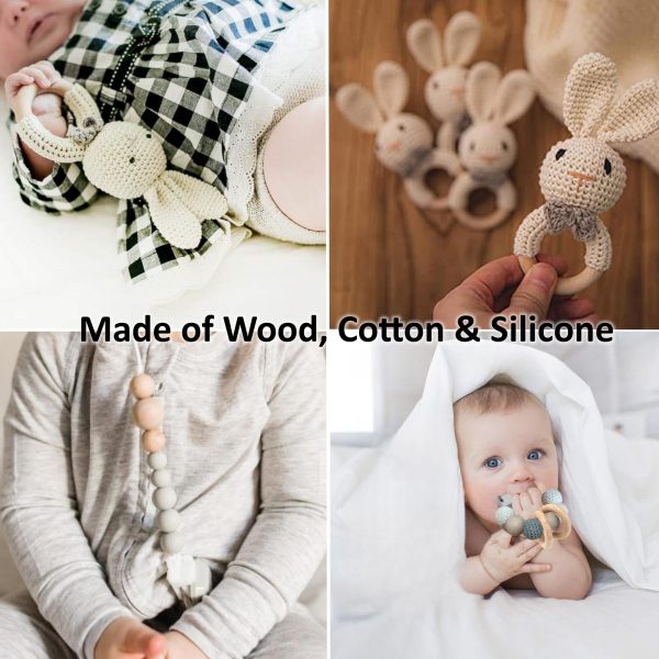 Newborn Baby Gift Set Rattle Teether Muslin Blanket Pacifier Chain - Image 2