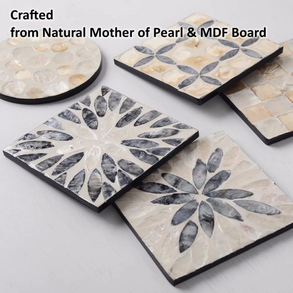 Mother of Pearl Coasters Set of 6 With Holder - Image 2