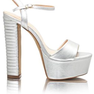 Platform Block Heels - Silver