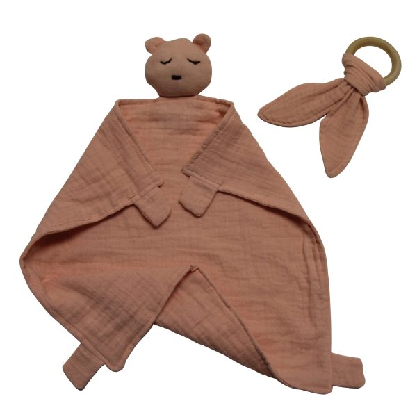 Cotton Teddy Comforter and Wooden Bunny Teether/Pink - Image 4