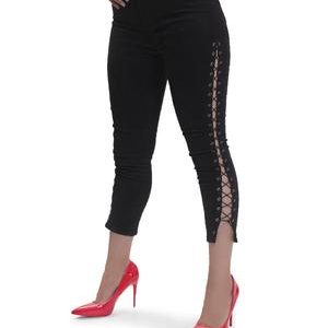 Lace Mid Calf Jeans - Black