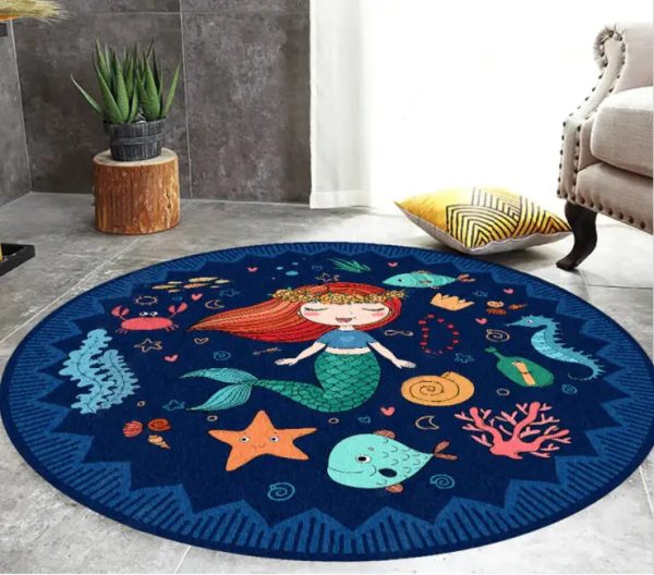 Round Crystal Velvet Carpet for Kids/Mermaid - Image 4