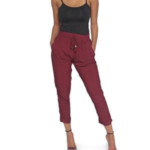 Mid Rise Pants - Burgundy